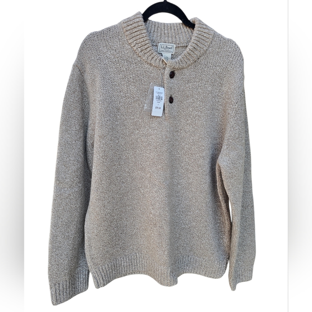 L.L.Bean Classic Rag Wool Sweater Henley 100% Lambs Wool Large 285174 - Picture 3 of 8